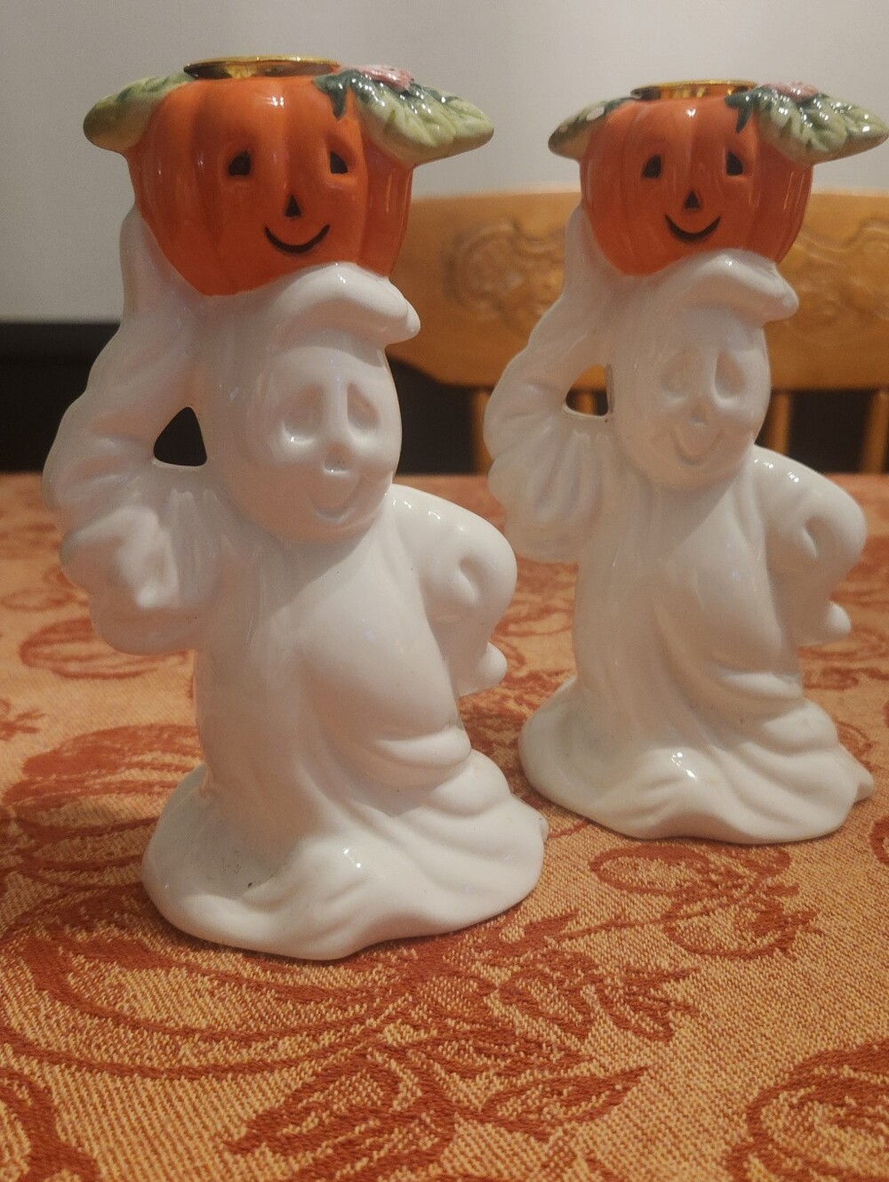 Vintage Ceramic Ghost Figurine Pair Of Taper Candle Holders
